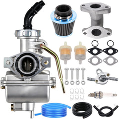 HOOAI PZ20 carburetor side view showing rugged build for versatile quad compatibility.