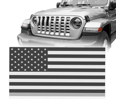 Hooke Road front grill with US flag on Jeep Wrangler JL adds rugged style and grille protection.
