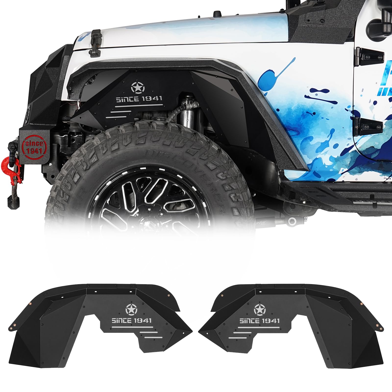 Hooke Road front inner fender liner for Jeep JK shields wheels and body.