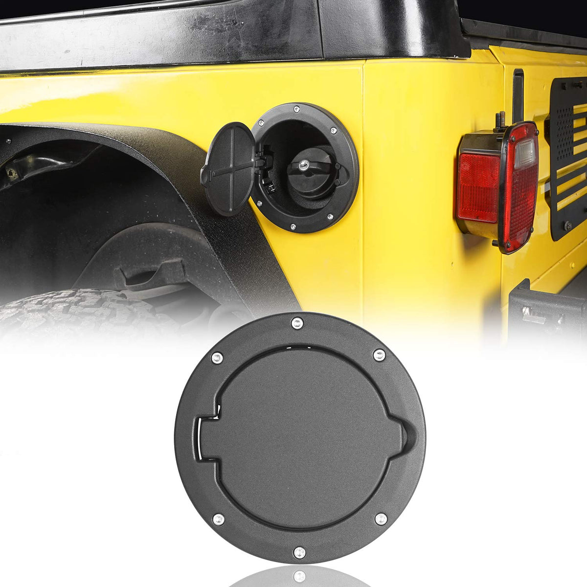 Hooke Road fuel filler door for Jeep Wrangler TJ rugged off-road look and fit.