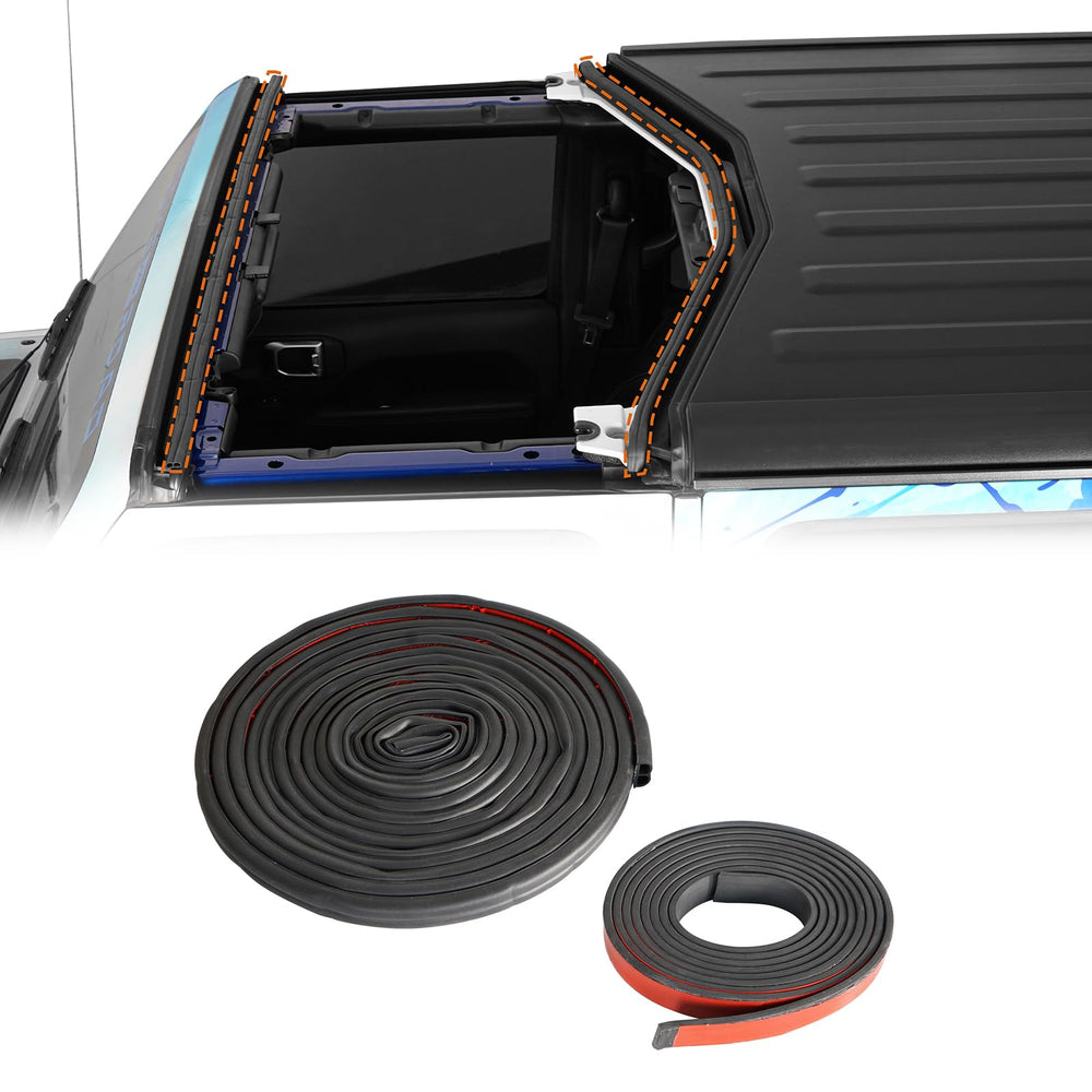 Hooke Road hardtop seal on windshield frame reduces wind noise.