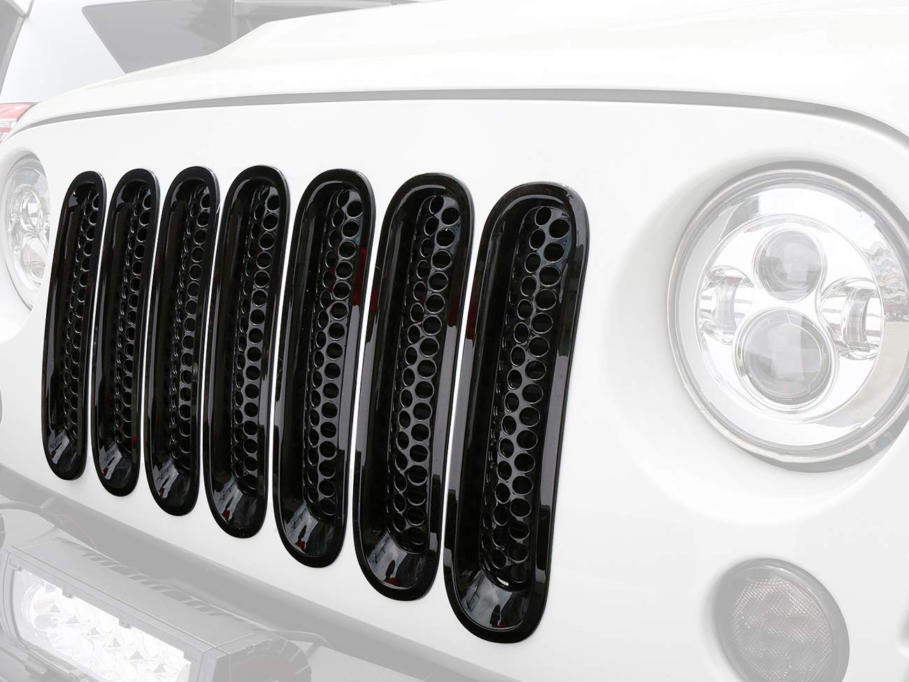 Hooke Road Jeep Wrangler JK front grille mesh guard enhances airflow and protection from debris.