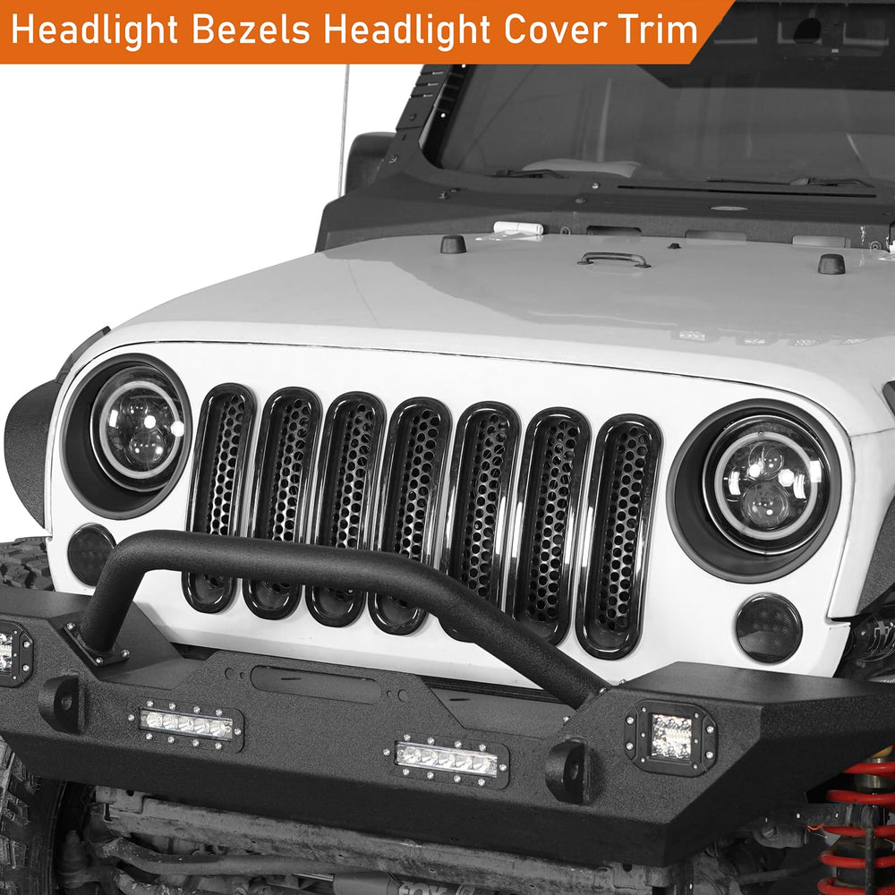 Hooke Road headlight bezels close-up shows durable matte black finish.
