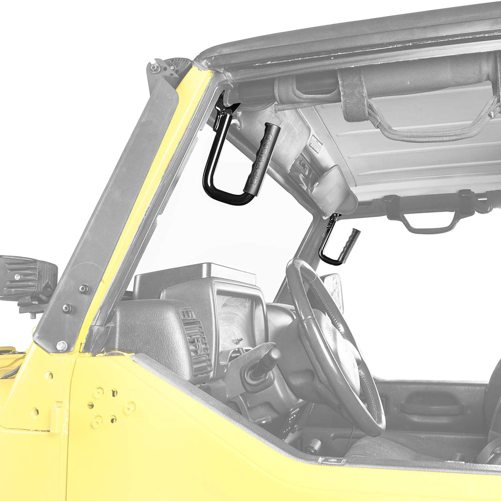Hooke Road TJ front grab handle reinforced steel for stability.