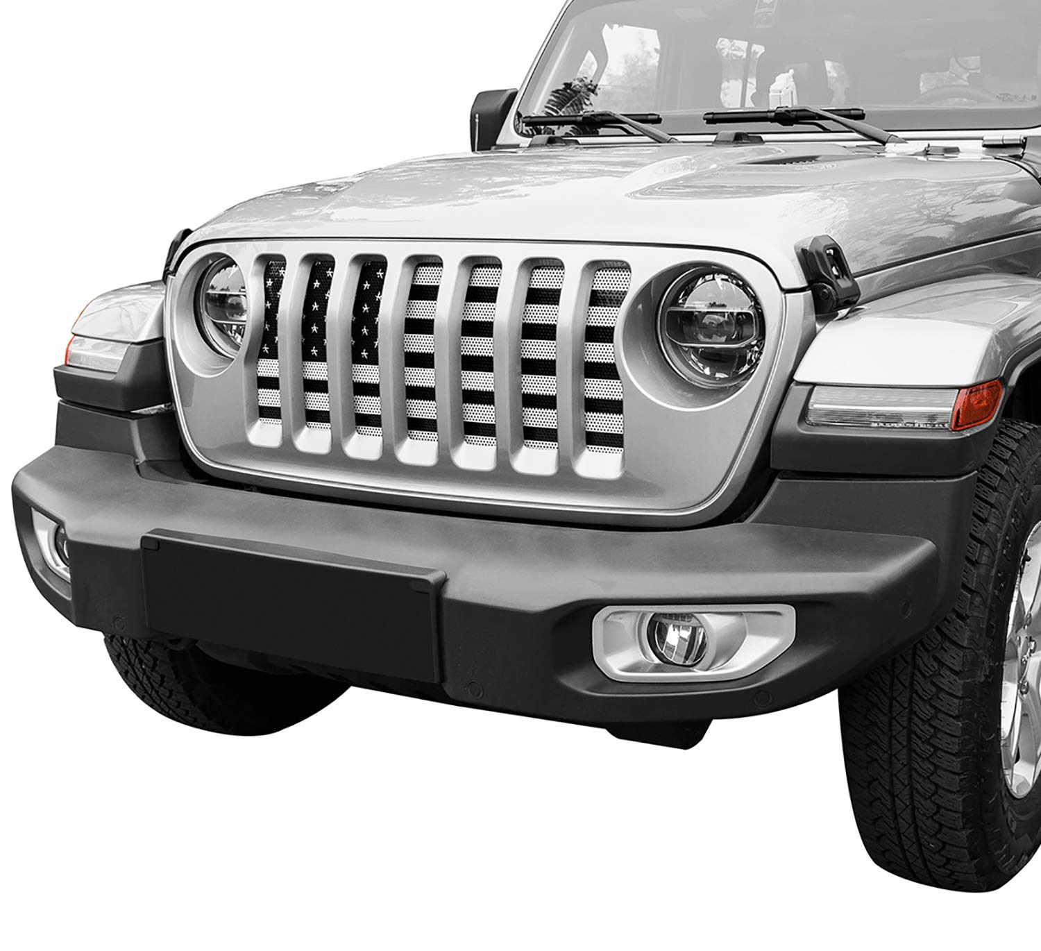 Black and white flag design adds bold contrast to the grille.