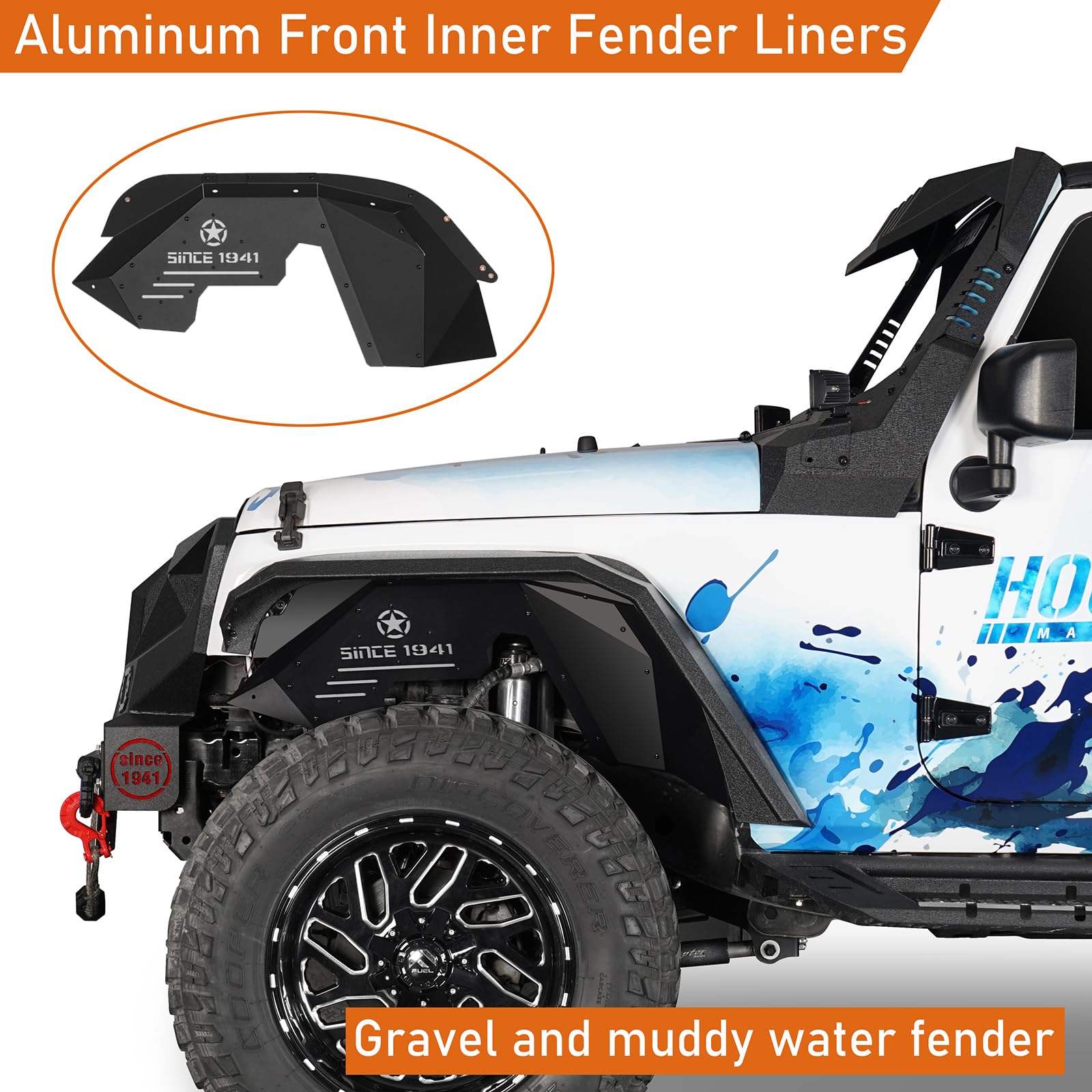 Hooke Road wheel well liner keeps mud away while enhancing rugged aesthetics.