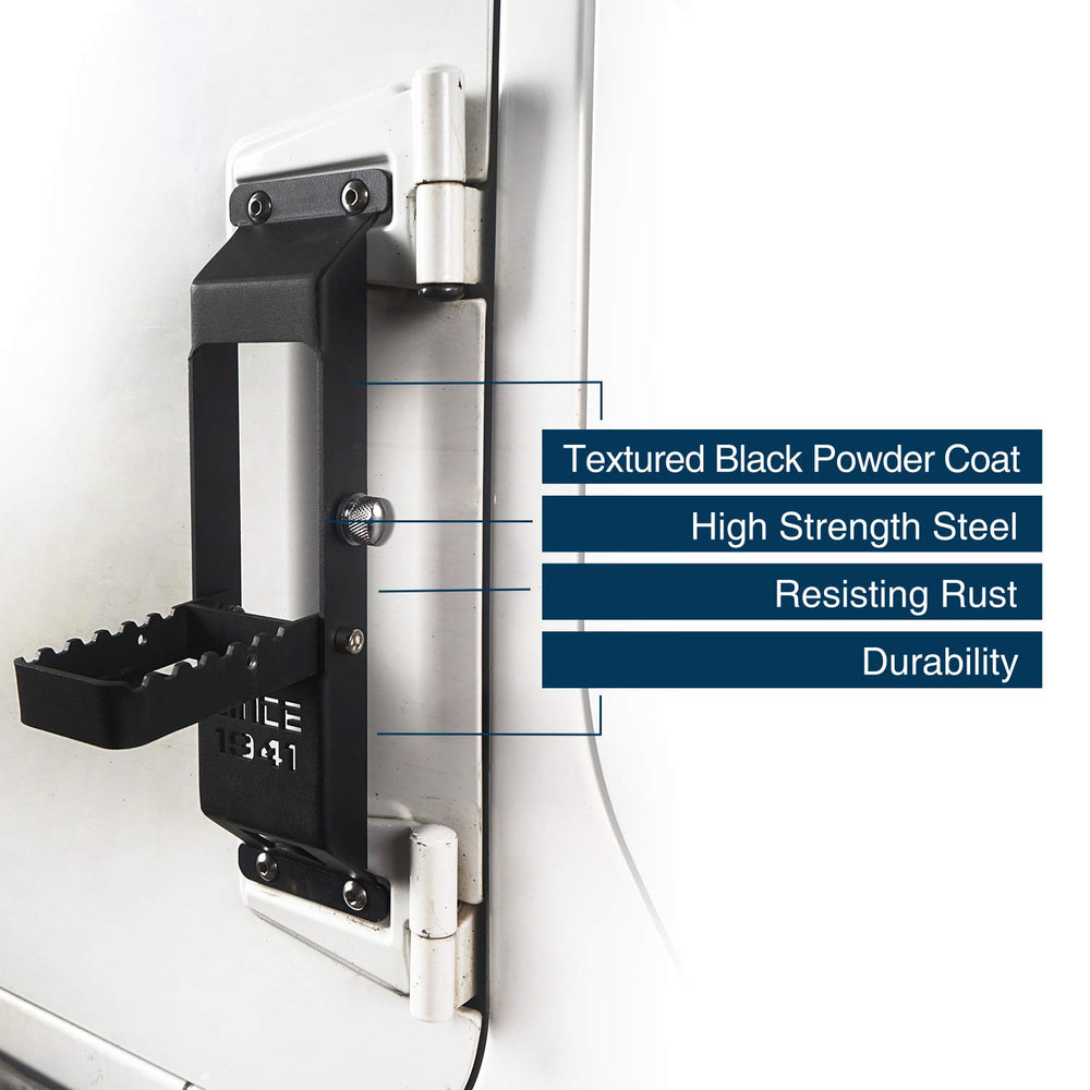 Bottle opener integrated in the hinge step for on-the-go refreshments.