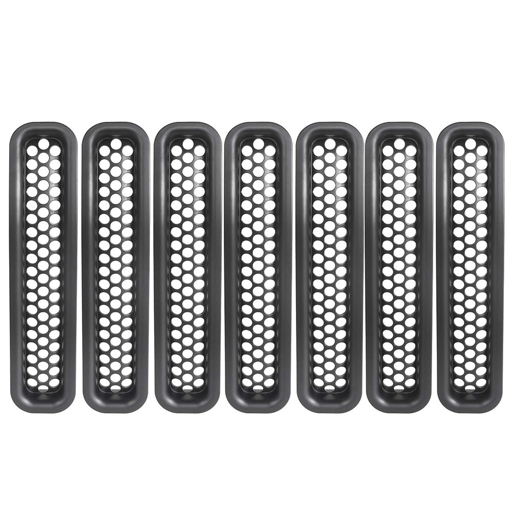 Hooke Road Wrangler grill mesh inserts front view with clip-in fit.