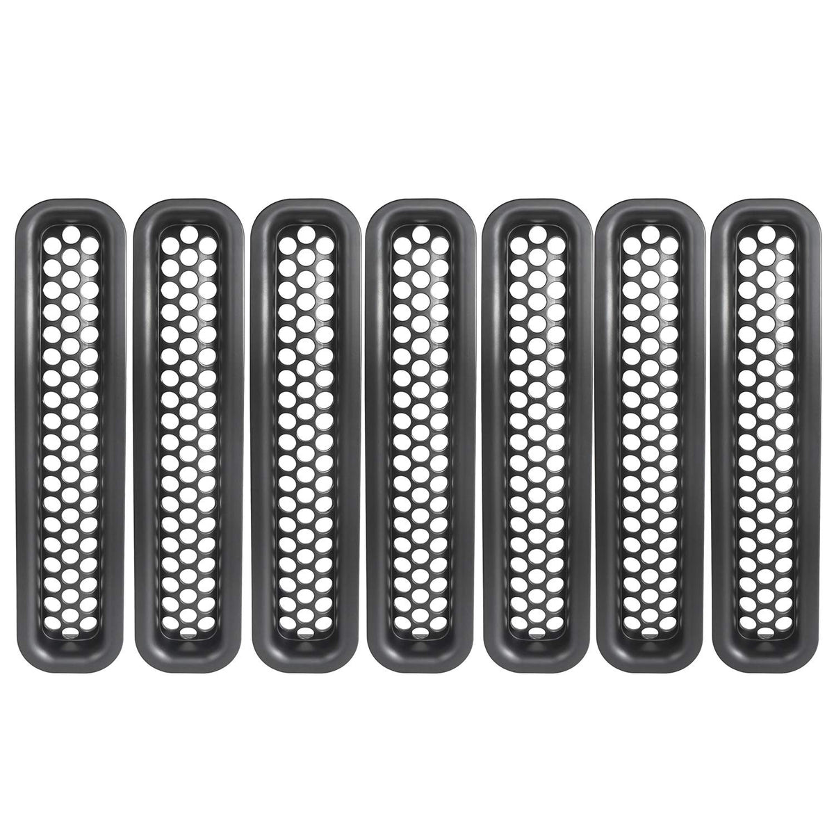 Hooke Road Wrangler grill mesh inserts front view with clip-in fit.