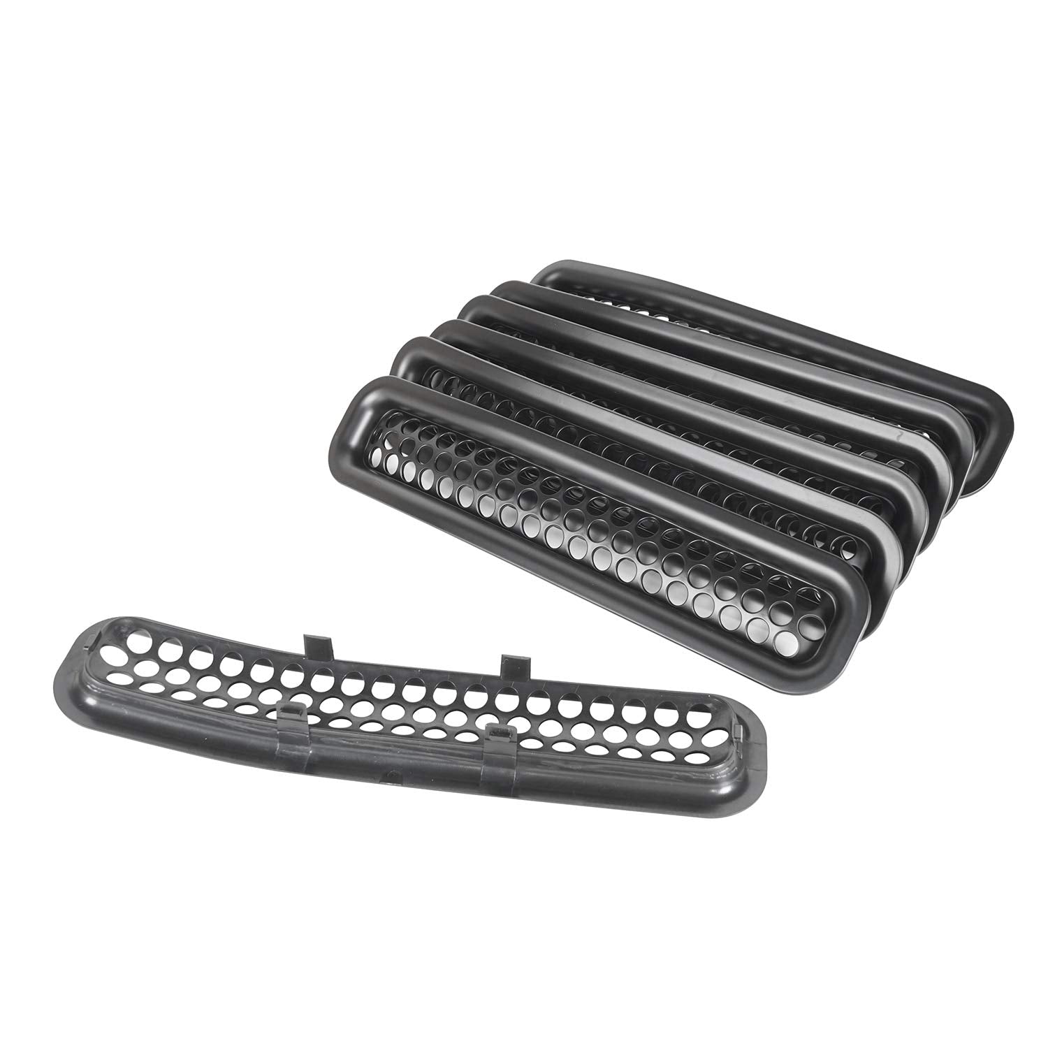 Hooke Road grill mesh inserts installed on Jeep TJ front grille.