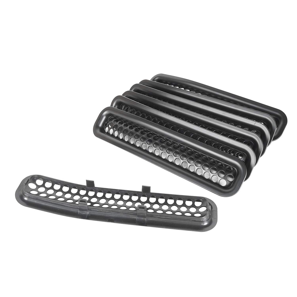 Hooke Road grill mesh inserts installed on Jeep TJ front grille.