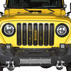 Hooke Road Wrangler grill mesh inserts side view in matte black finish.