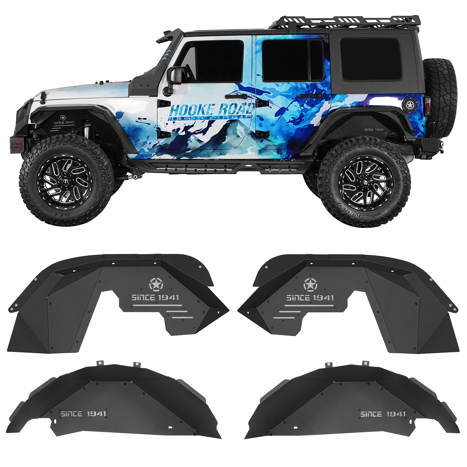 Hooke Road Wrangler JK front-left inner fender liner shields debris for a cleaner wheel well
