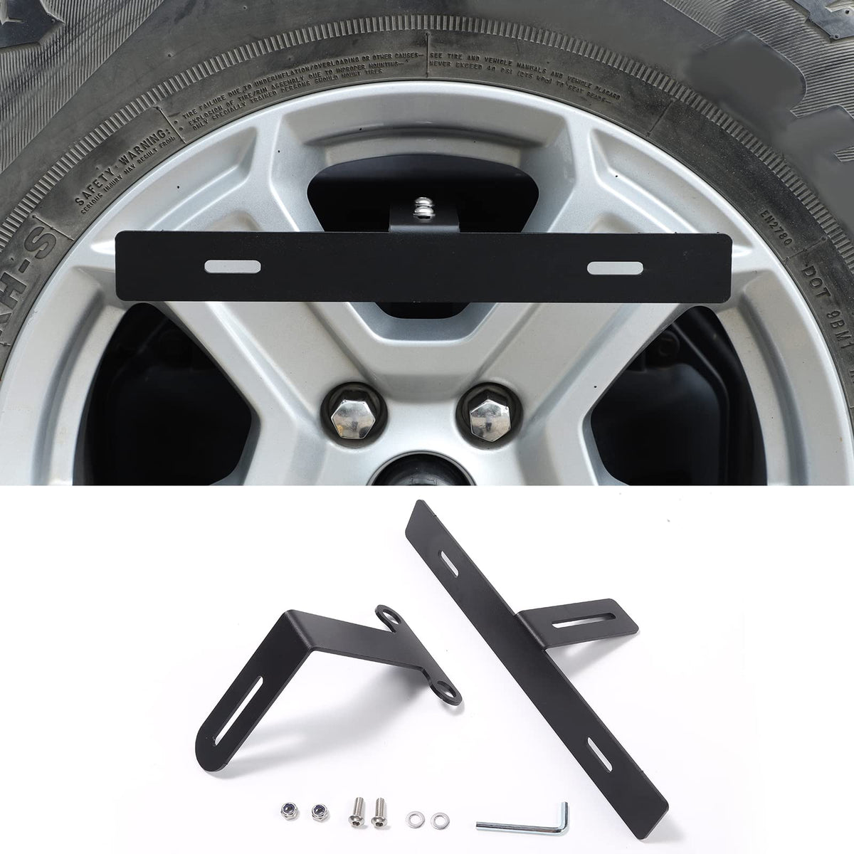 Hoolcar spare tire bracket rear view showing license plate relocation