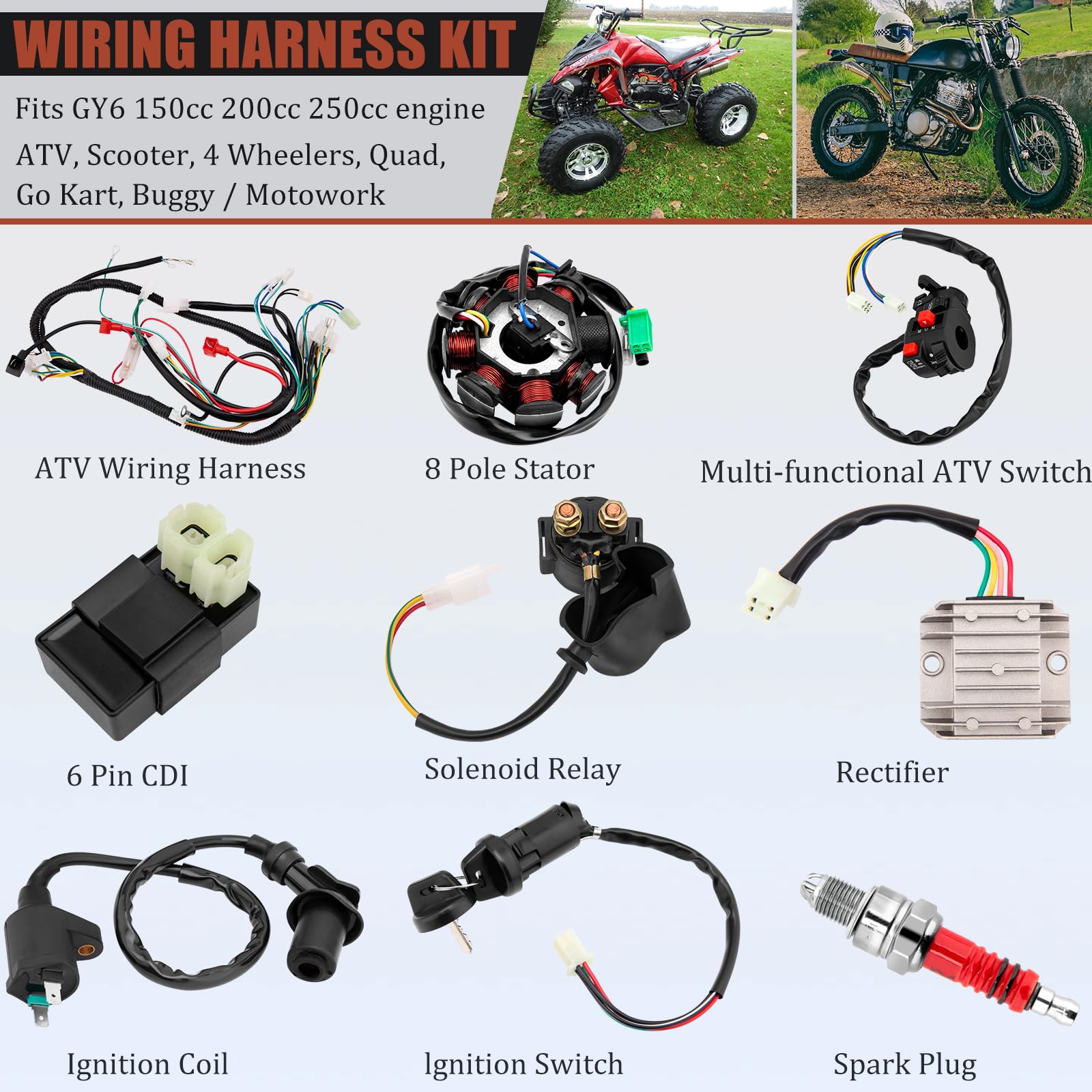 HOOTO wiring harness kit showing eight-pole magneto stator for reliable ignition timing