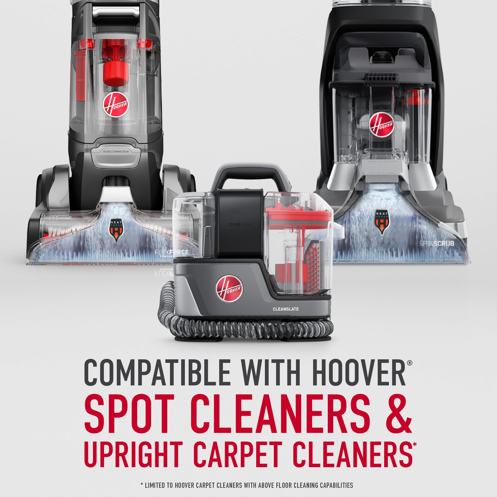 Hoover CleanSlate auto cleaning solution bottle refreshes upholstery and carpet fibers.