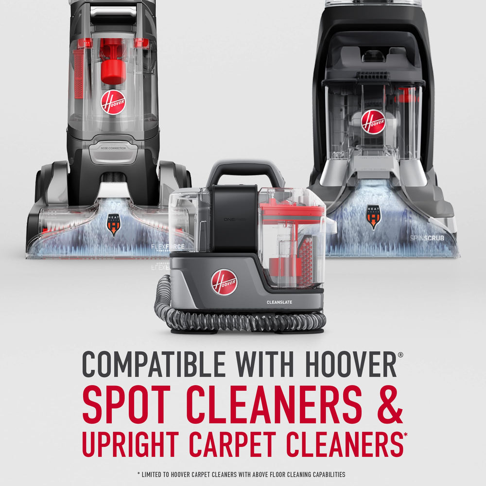 Hoover CleanSlate auto cleaning solution bottle refreshes upholstery and carpet fibers.