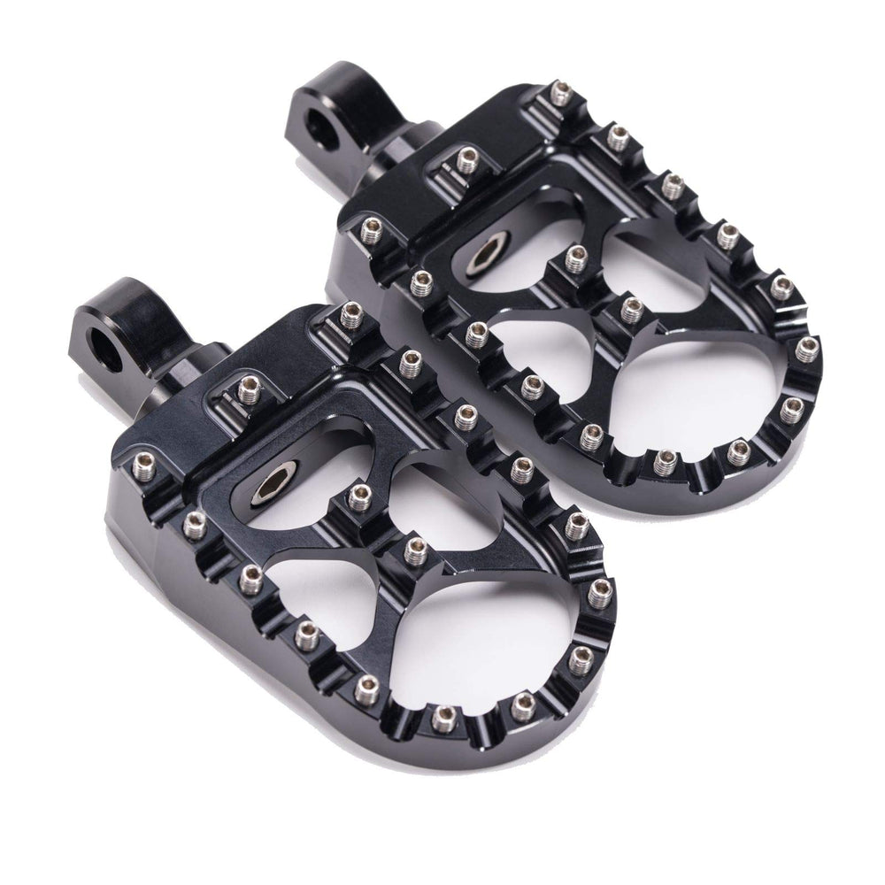 Hopider CNC wide foot pegs with 360° rotation for customizable riding angle.