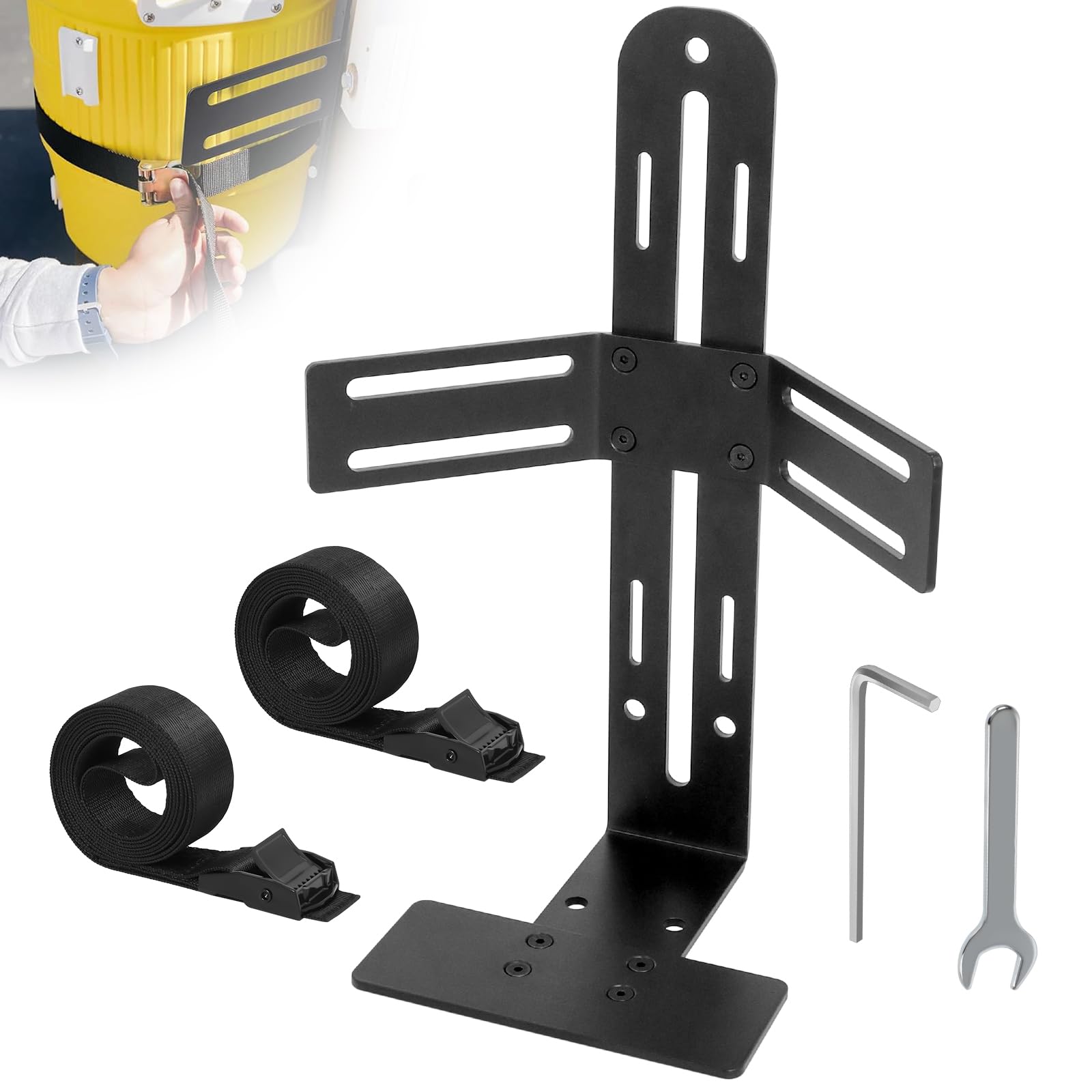 Hoqqf water cooler rack side view emphasizes rugged 5mm steel for outdoor use