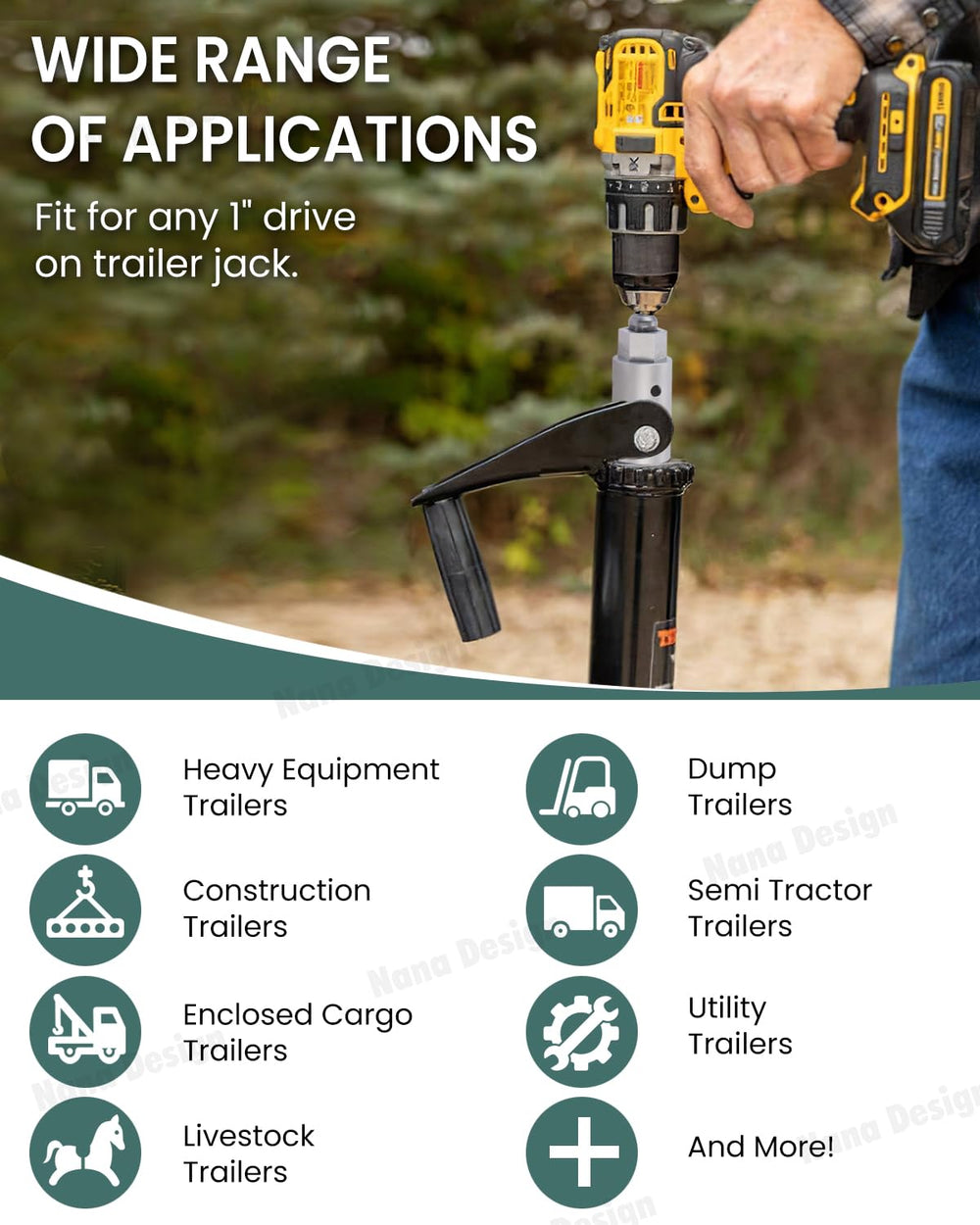 HORTHERO drill in action on trailer jack provides fast setup with a cordless drill