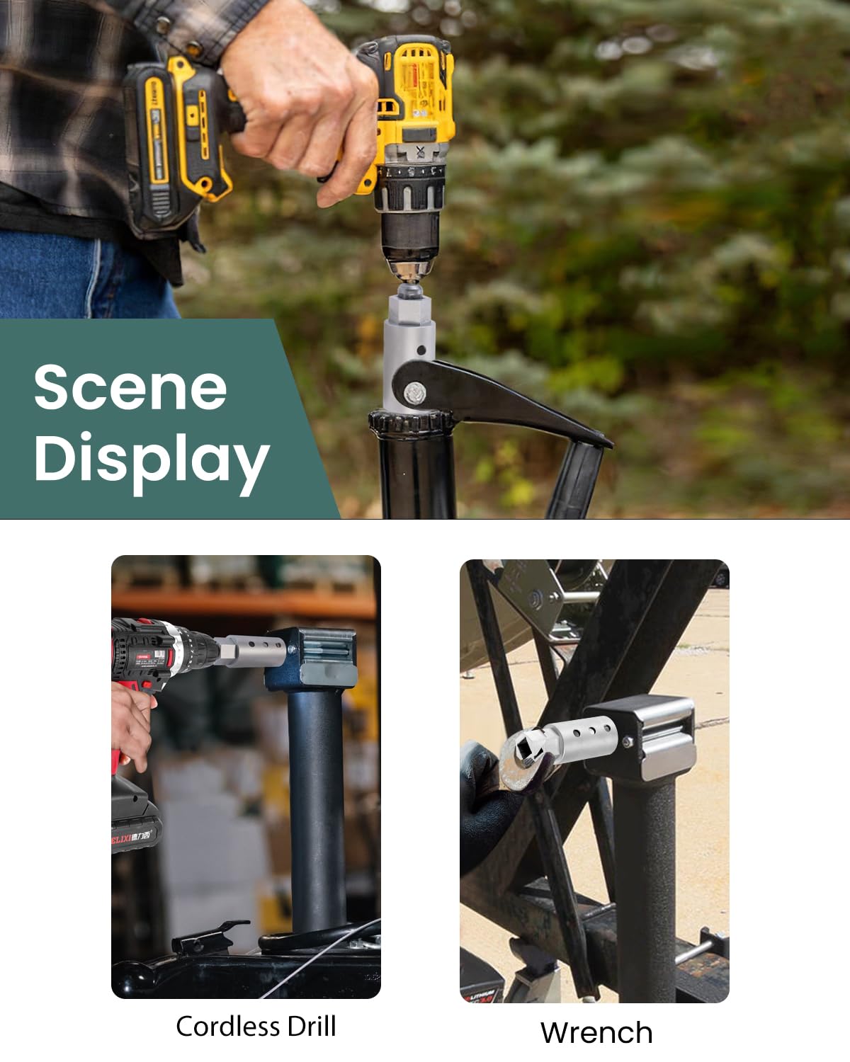 HORTHERO drive socket adapter shown ready to attach to trailer jack