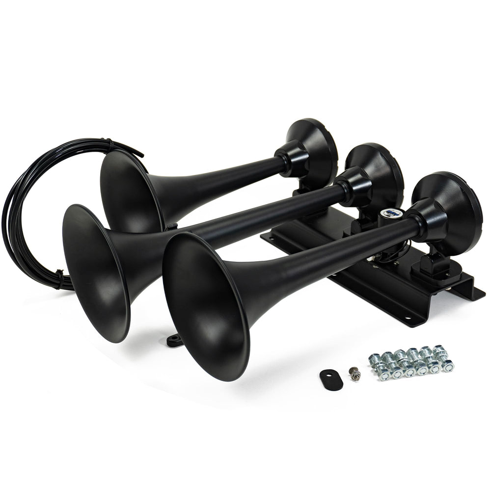 HornBlasters Flatlaw complete kit displayed with all components for quick DIY install