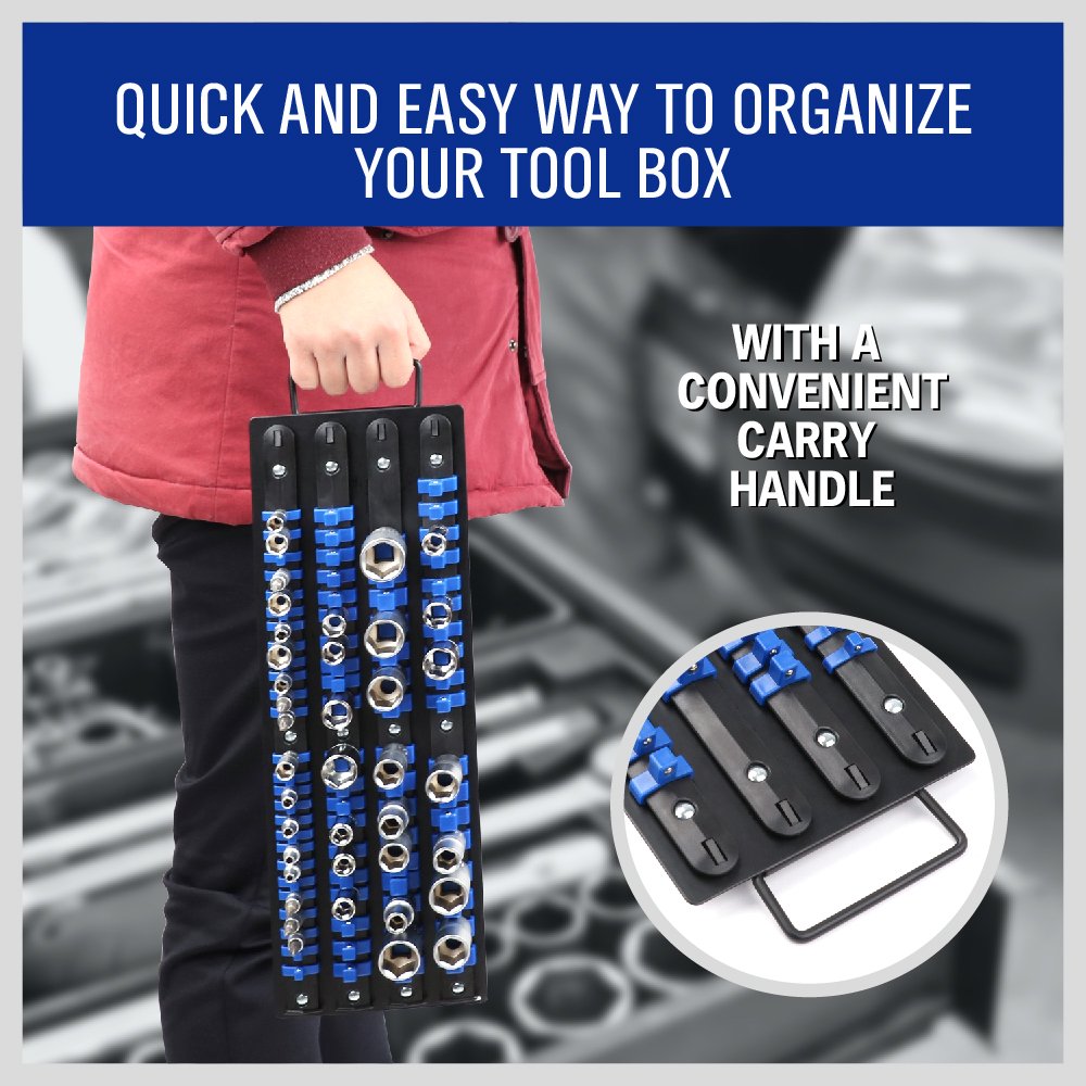 HORUSDY 1/2-inch drive section stores larger sockets safely.