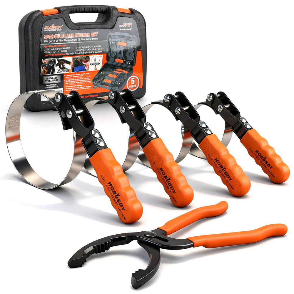 HORUSDY 5-piece swivel oil filter wrench set in use for quick car maintenance