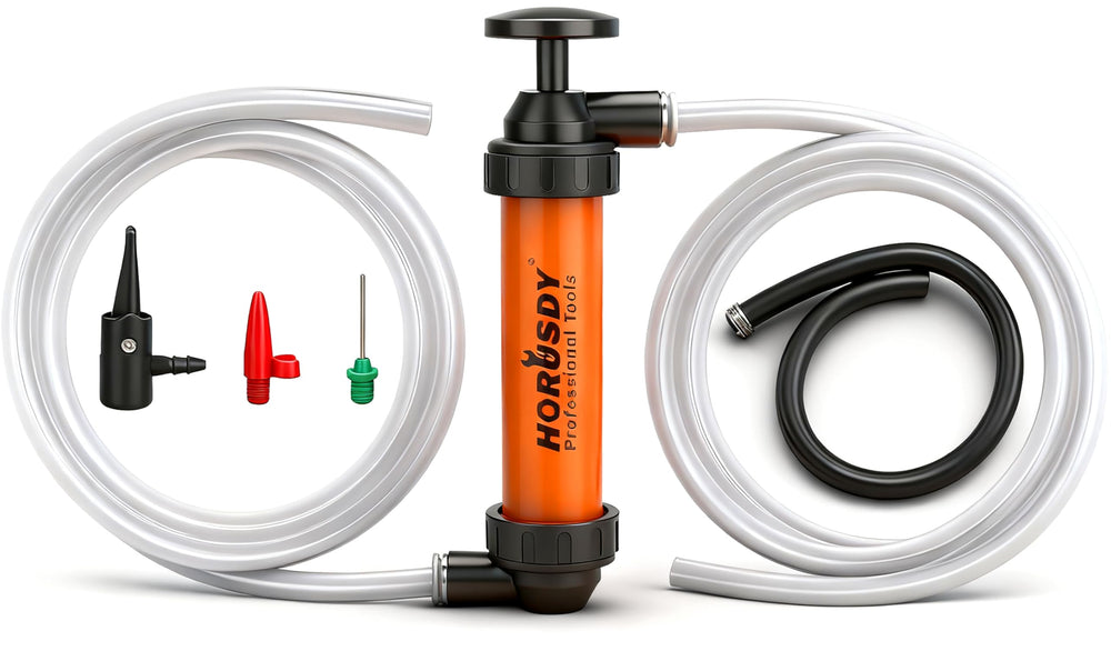 HORUSDY multi-use siphon pump with clear hoses enables spill-free transfer of fuel or water