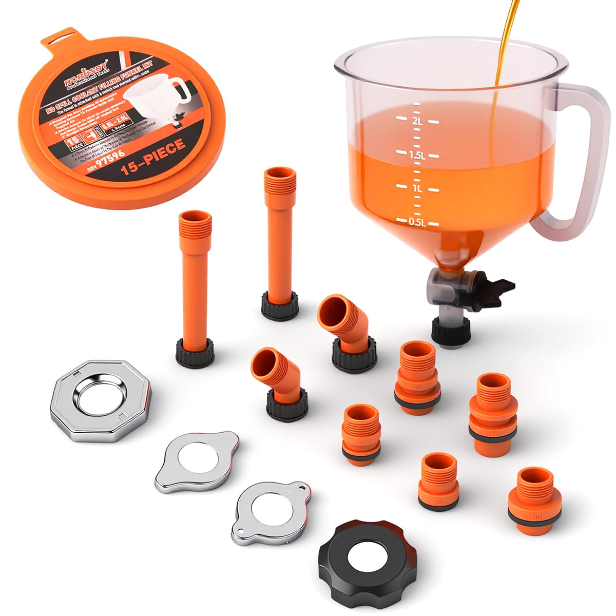HORUSDY no spill funnel with long extension rod for hard to reach engines