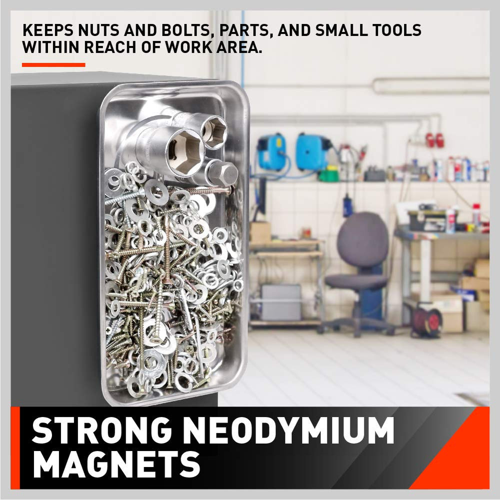 HORUSDY trays attach to metal surfaces for upside-down or side-mounted use.