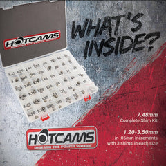 Hot Cams 4140 forged steel shims with laser-etched sizes for easy selection.