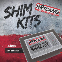 Hot Cams complete shim set laid out in 0.05mm increments for precise valve clearance tuning.