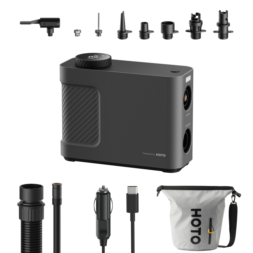 HOTO Air Pump Master front view showing portable inflation capability