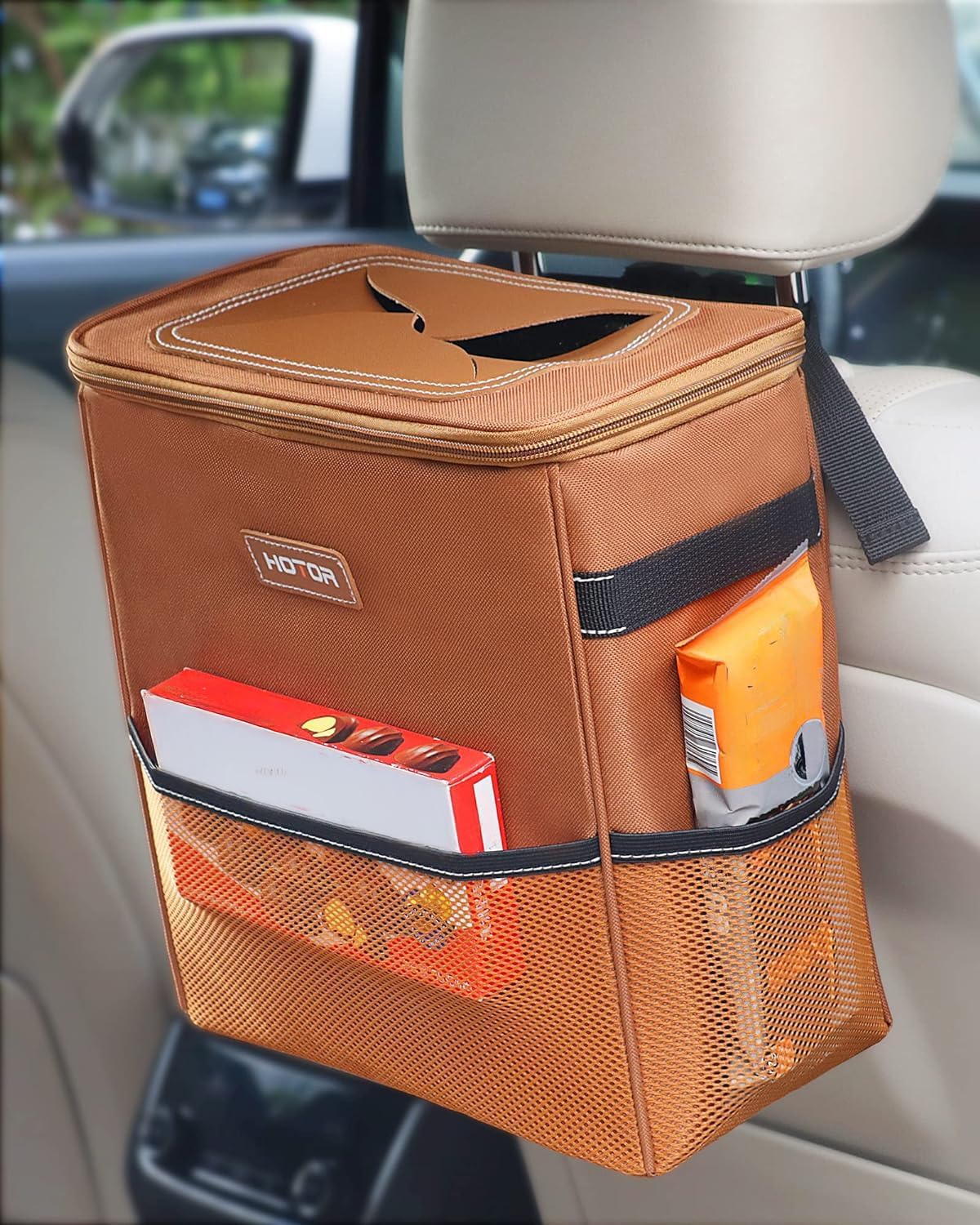 HOTOR 3-gallon car trash can with large capacity for clutter-free rides