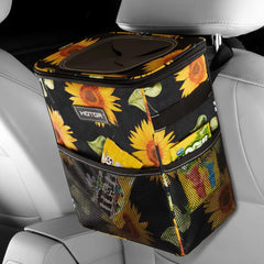 HOTOR car trash can with lid and storage pockets keeps car neat and organized on long trips