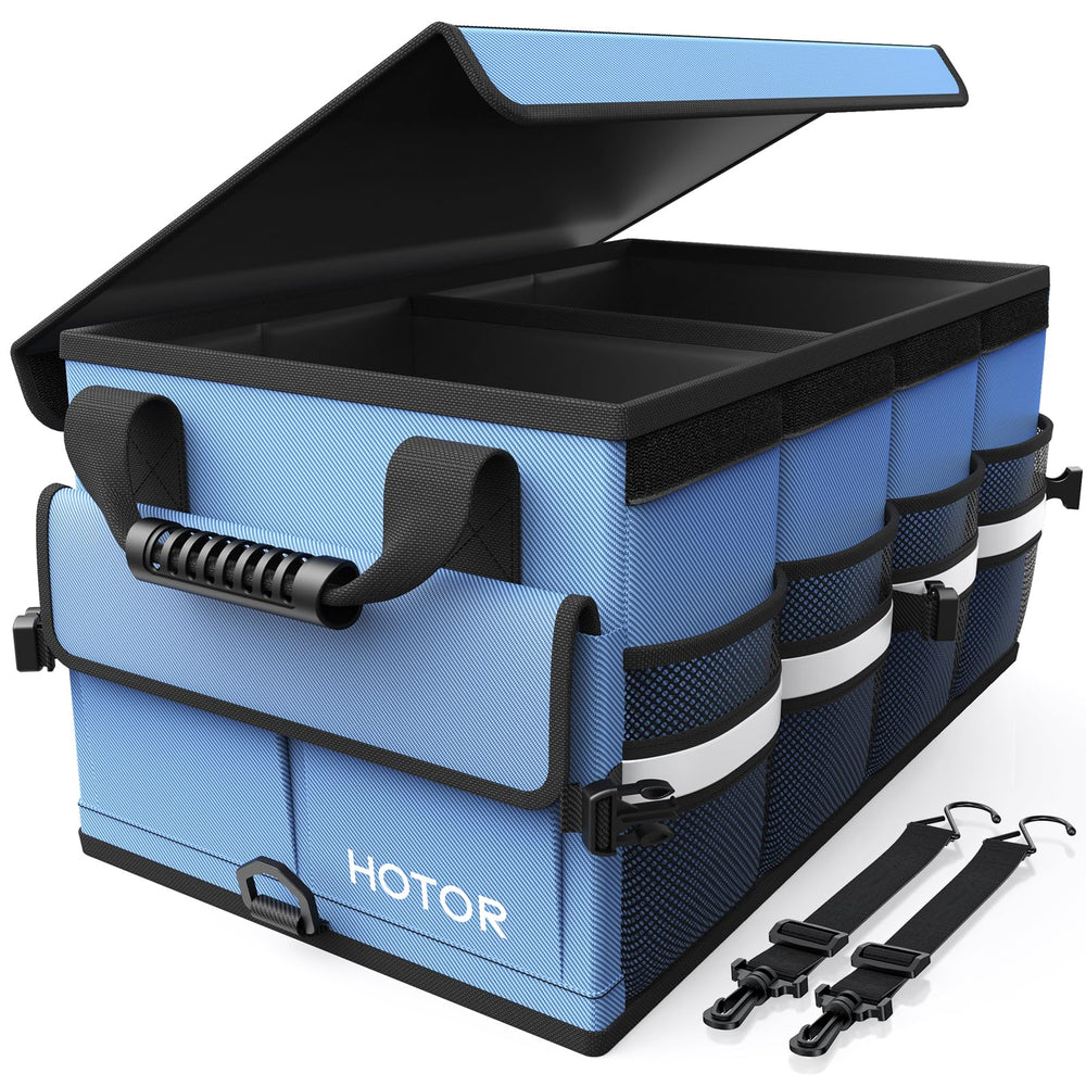 HOTOR Car Trunk Organizer folded for compact storage and easy transport.