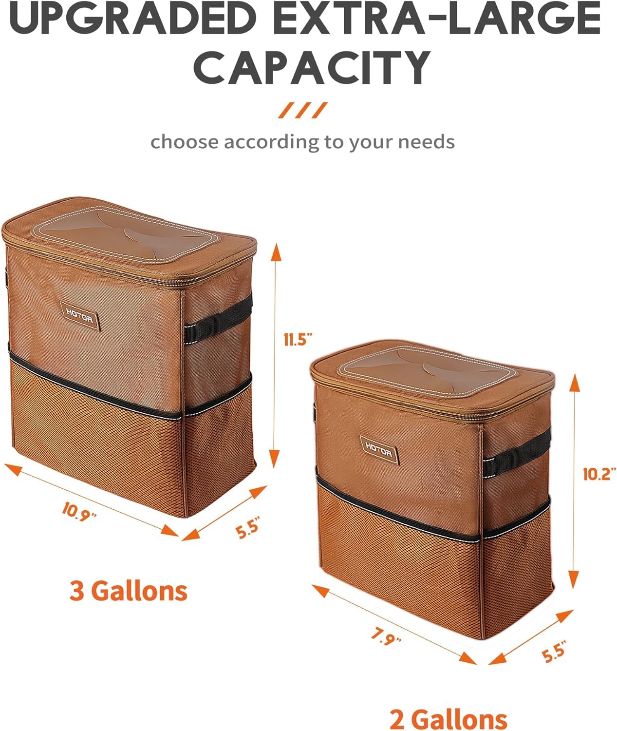 HOTOR trash can mounted on headrest or console for versatile placement