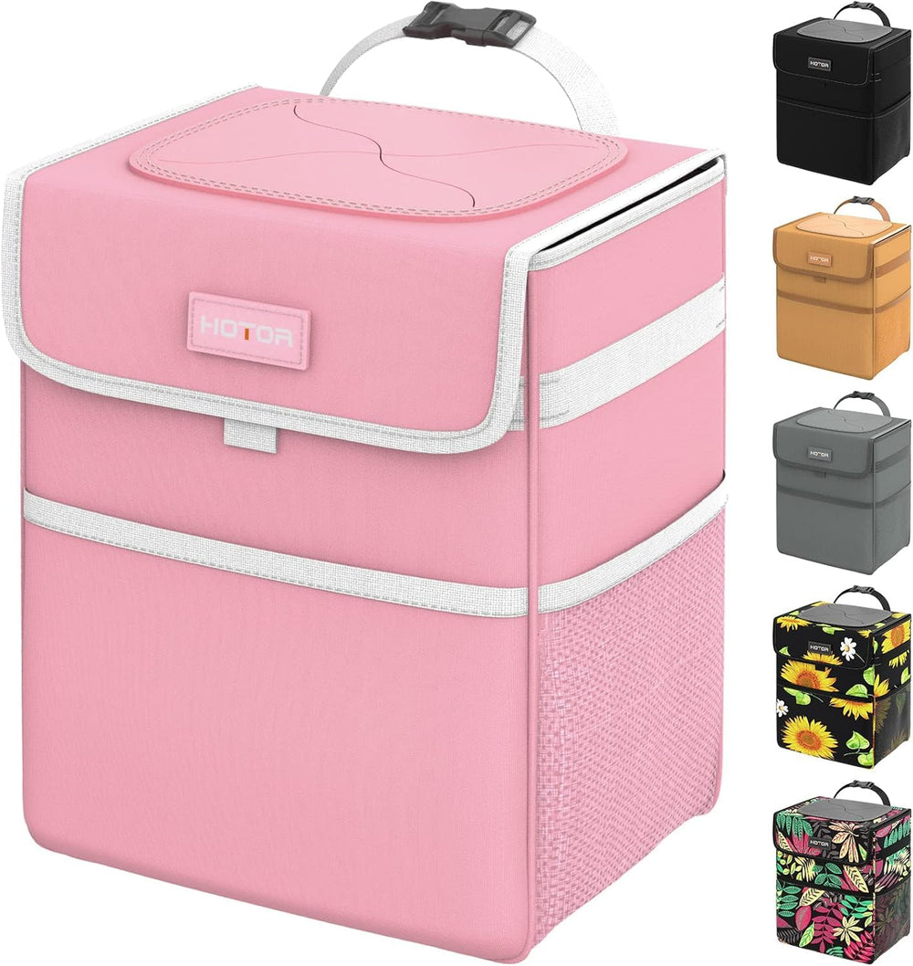 HOTOR pink trash bin with lid keeps car interior tidy and odor-free