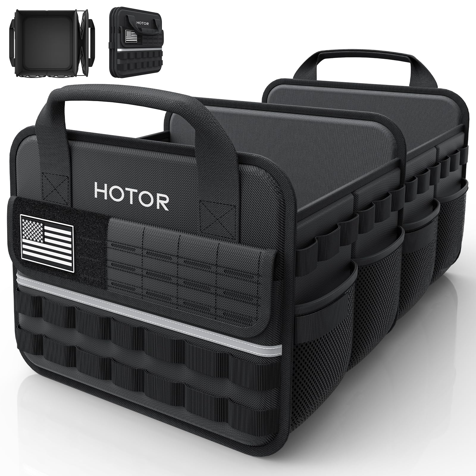 HOTOR Tactical Trunk Organizer foldable for SUV storage and compact transport.