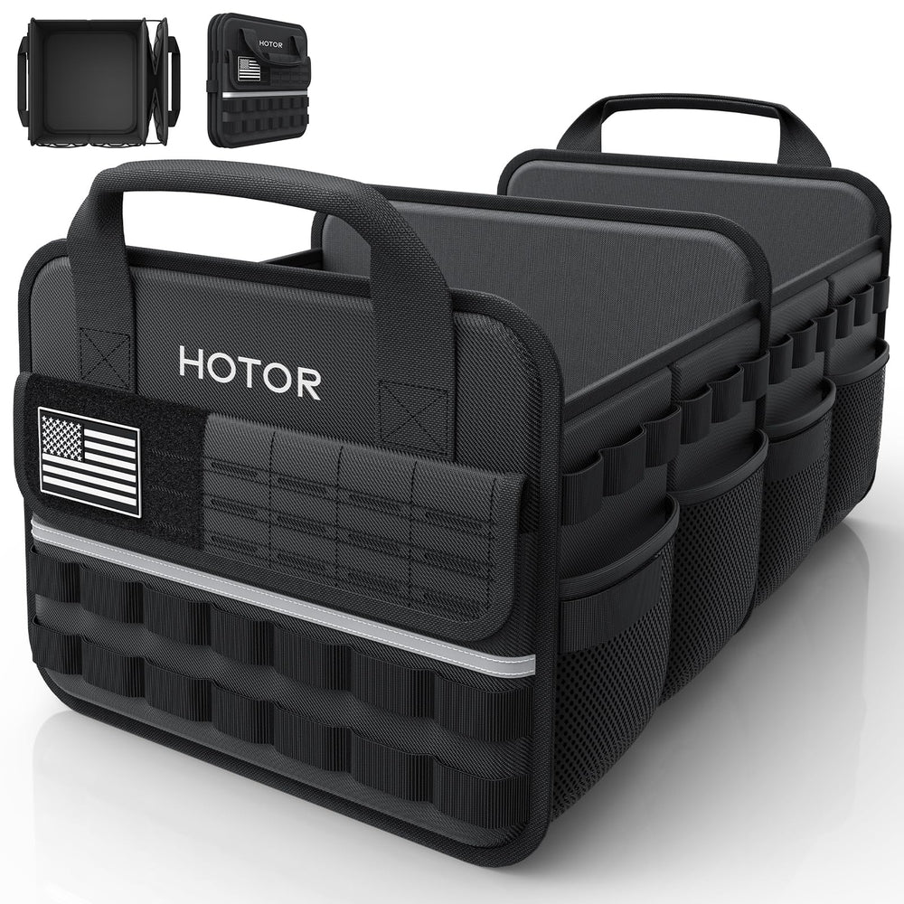 HOTOR Tactical Trunk Organizer foldable for SUV storage and compact transport.