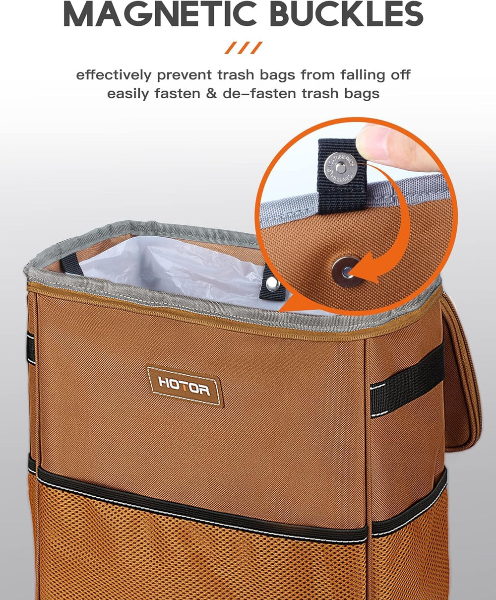 HOTOR trash can closed with magnetic snaps for easy bag changes