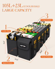 HOTOR trunk organizer detachable 23L cooler bag keeps drinks cool in vehicle.