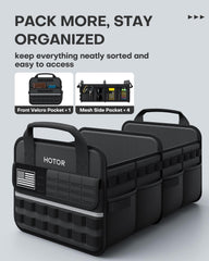 HOTOR Trunk Organizer front MOLLE pocket keeps small gear within reach.