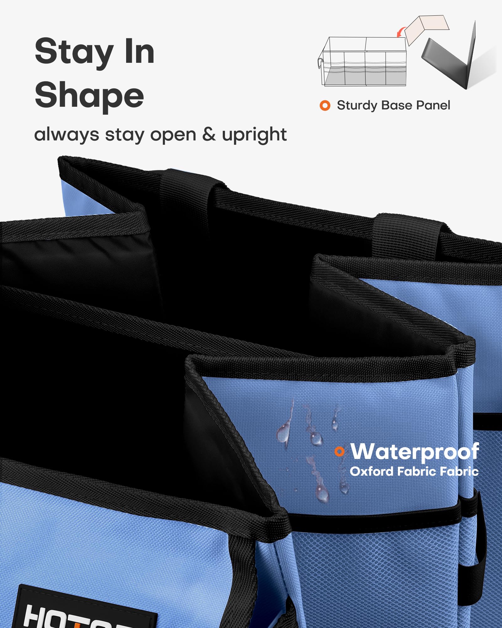 HOTOR Trunk Organizer with six mesh pockets offers quick visibility and grab-and-go access.