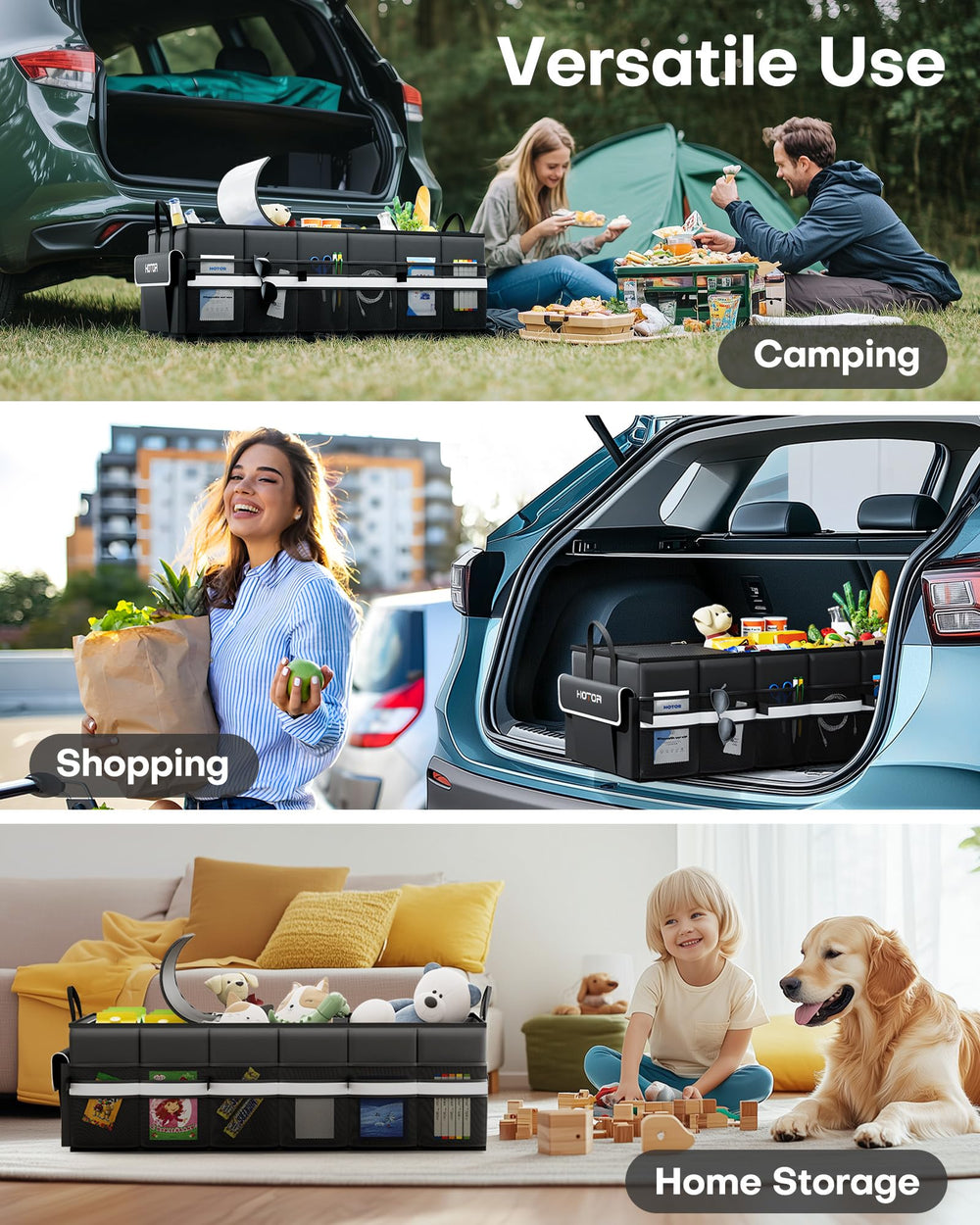 HOTOR trunk organizer premium materials deliver durability for frequent use