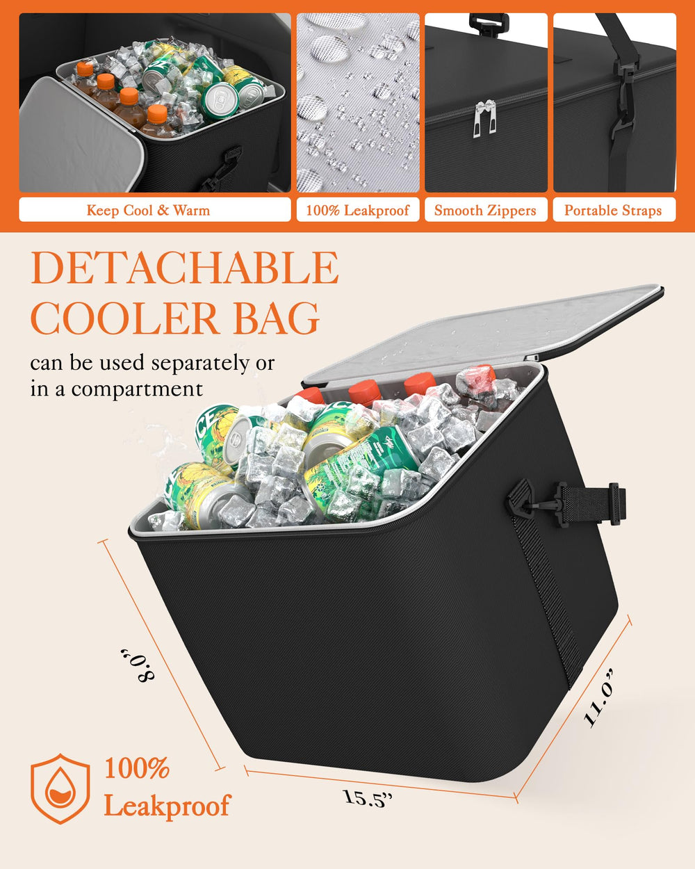 HOTOR trunk organizer sturdy base and handles support heavy loads.