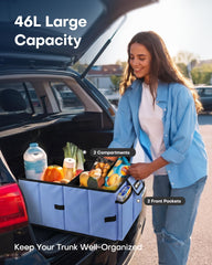 HOTOR Trunk Organizer uses sturdy Oxford cloth with reinforced stitching for heavy use.