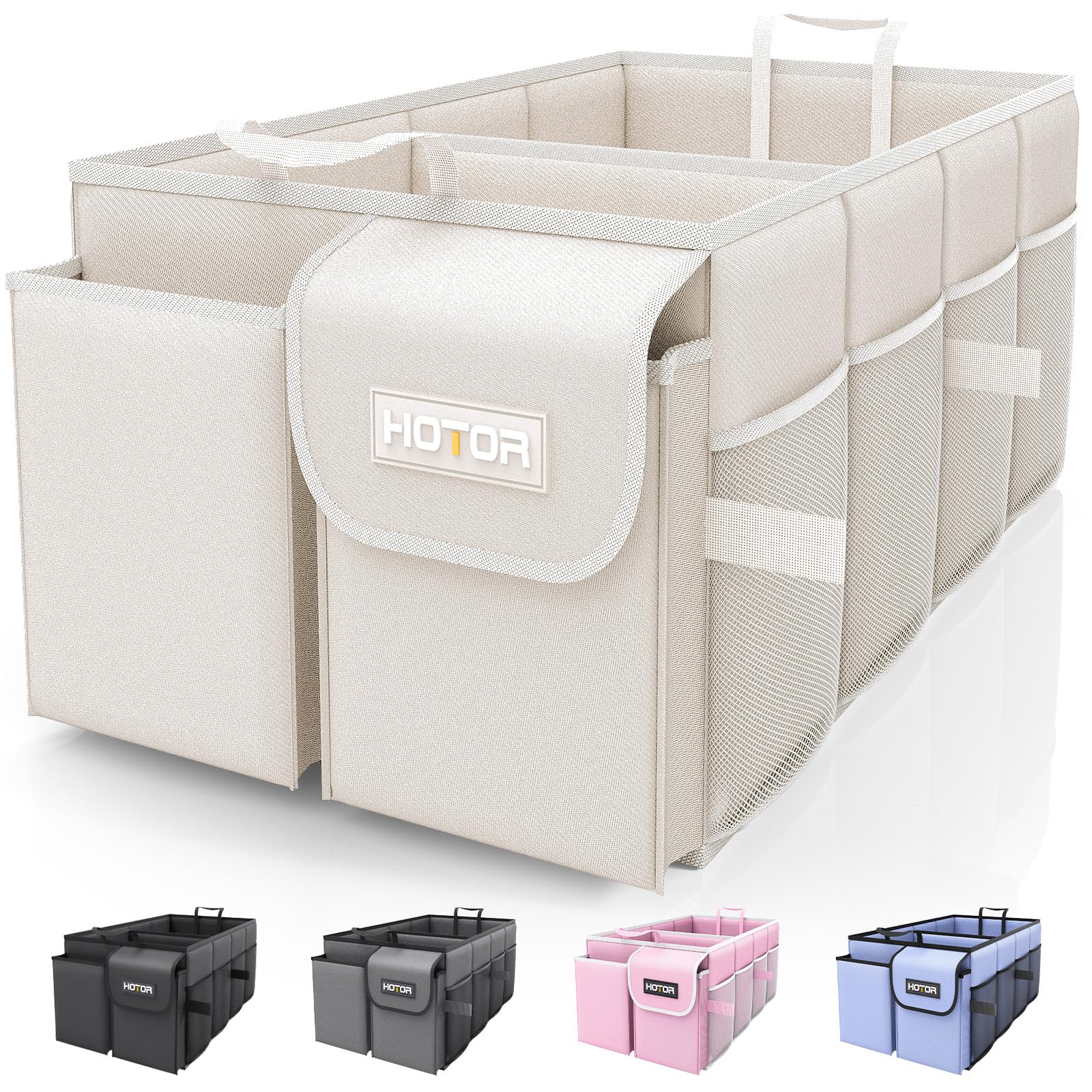 HOTOR trunk organizer two large compartments keep groceries neatly organized