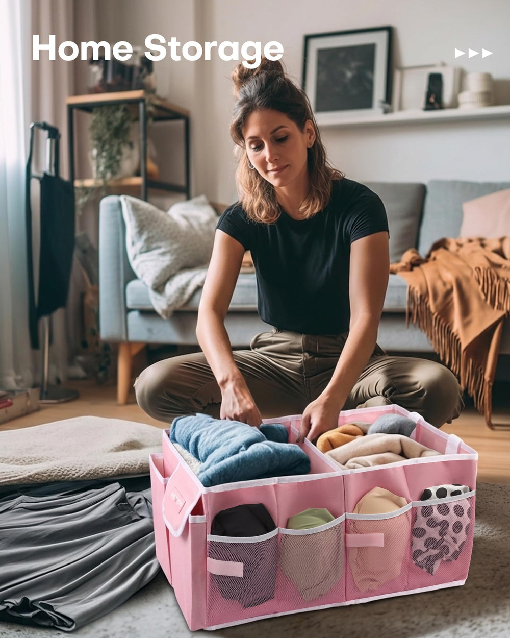HOTOR two-compartment trunk organizer keeps items separated and tidy.